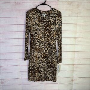 Bar III NWT Cheetah-Print‎ Long-Sleeve Bodycon Dress Size Medium